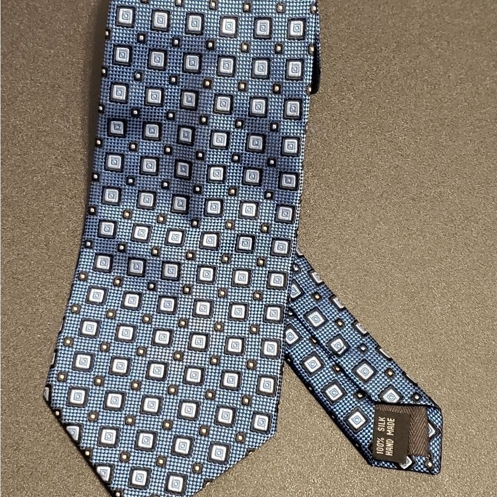 Bruno Piatelli Blue Geometric Metallic Silk Tie